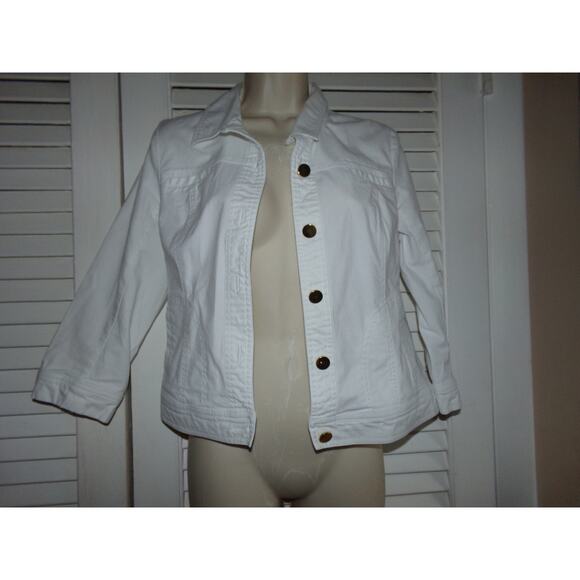 Rafaella Studio chambray trucker jacket size M 3/4 sleeves Gold buttons - Picture 1 of 6